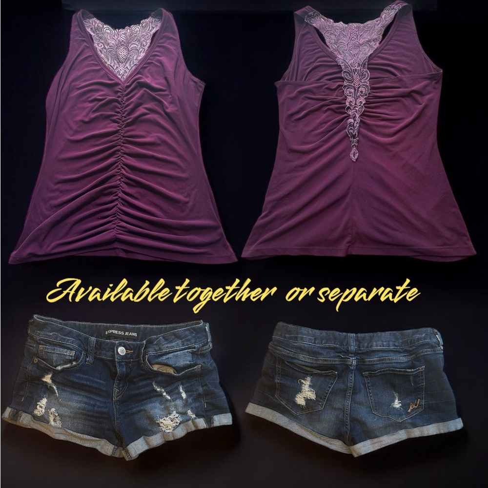 Purple Ruched Lace Tank Top